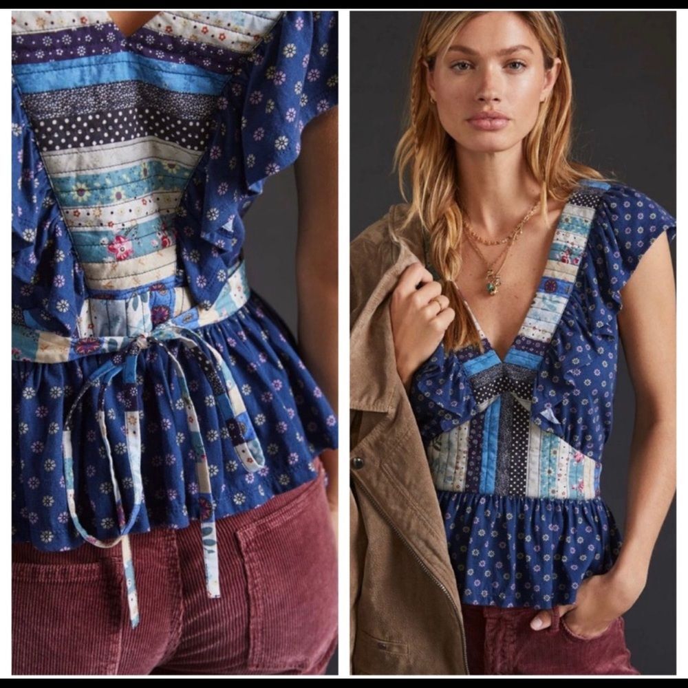 NWT Let Me Be Ruffled Patchwork Top